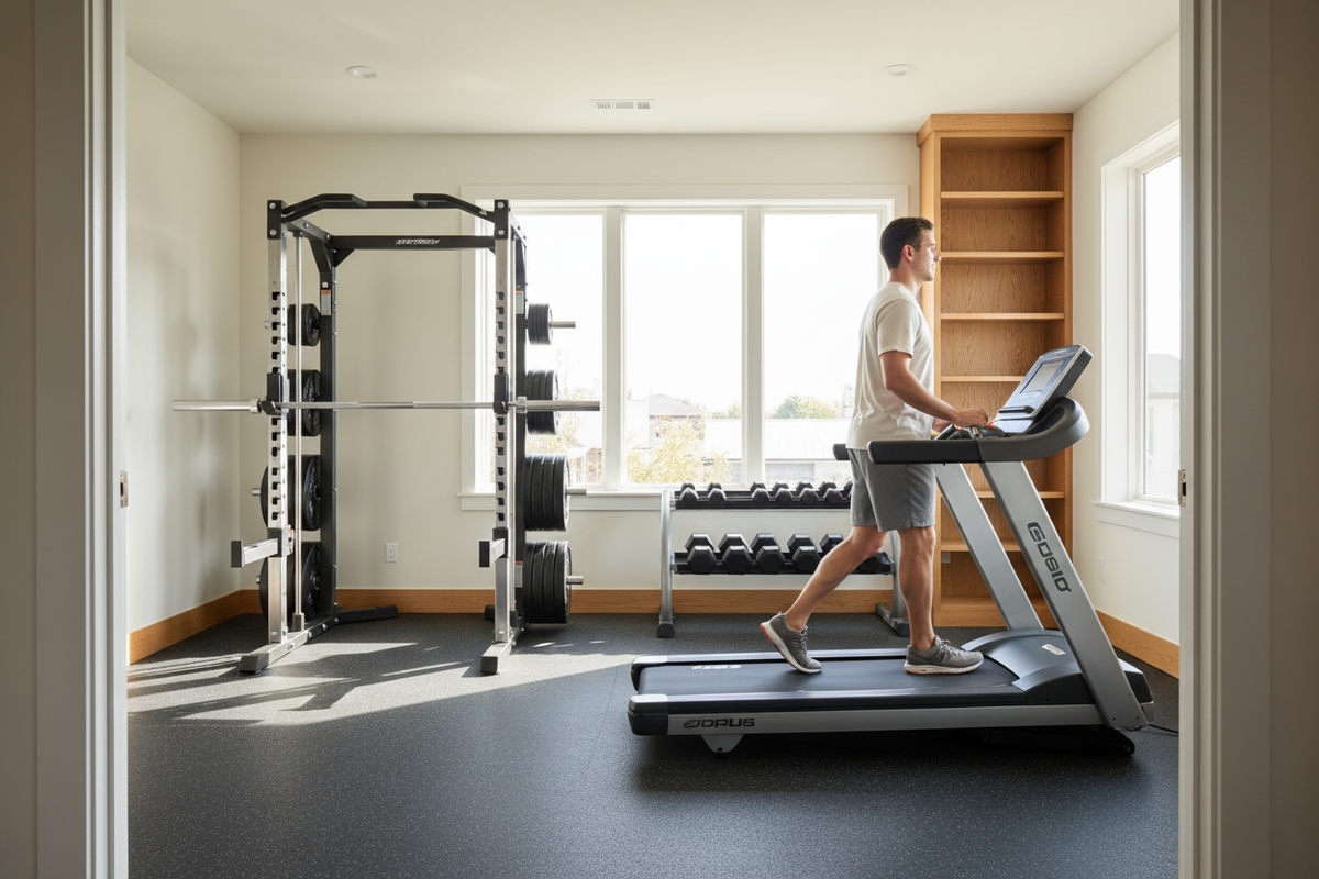 Wide contemporary home fitness room
