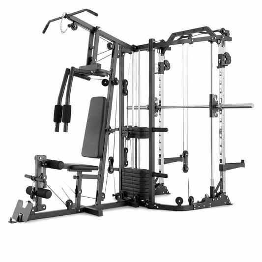 Smith Machine Power Cage, Multi-Function Home Gym System with Cable Crossover, 121LB Weight Stack